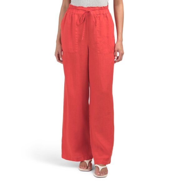 MICHAEL STARS Red Orange Linen Jules High Rise Wide Leg Pants